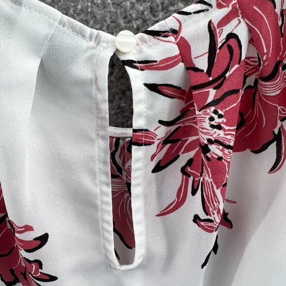 Worthington Women Top Medium White Floral Sleeveless Keyhole Back Shirt‎ - Picture 6 of 8